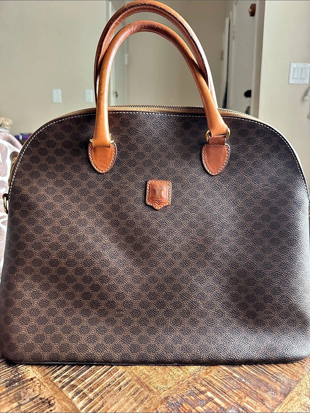 Celine Vintage Macadam Dome Satchel Brown